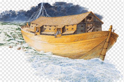 Bible Noahs Ark Drawing Illustration, Sea storm illustration, wooden Boat, cartoon, vehicle png ...