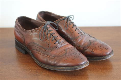 Men's Brown Leather Wingtip Oxford Dress Shoes Vintage Size 8.5