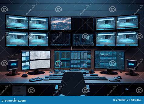 Surveillance Room with Multiple Monitors Displaying Different Areas ...