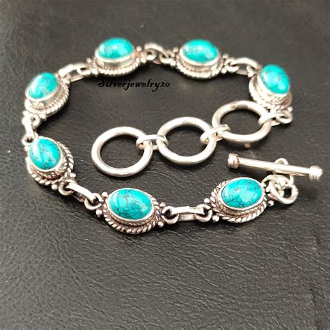 Turquoise Bracelet 925 Sterling Silver Bracelet Adjustable | Etsy