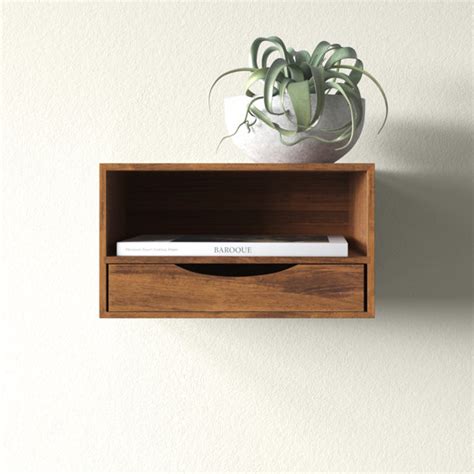 Wade Logan® Adeana Poplar Solid Wood Floating Shelf with Drawer ...