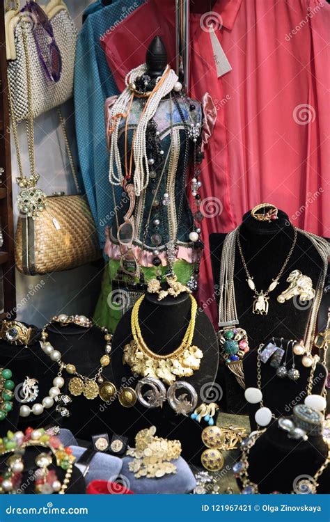 Vintage Women`s Jewelry in the Flea Market Stock Image - Image of place, market: 121967421