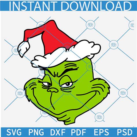 Grinch head with Santa hat SVG, Grinch face SVG, Christmas Grinch svg