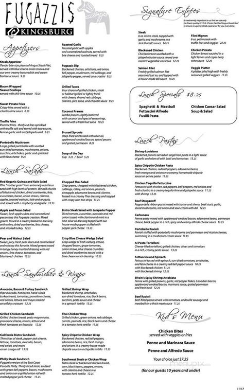 Menu of Fugazzis Bistro in Visalia, CA 93291