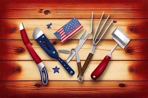 Premium AI Image | Happy labor day Bbq tools with july 4th decorations on wood background ...
