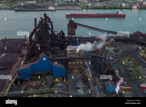 Steel Mill, Zug Island, Detroit River, Ship, Detroit, Michigan Stock Photo - Alamy