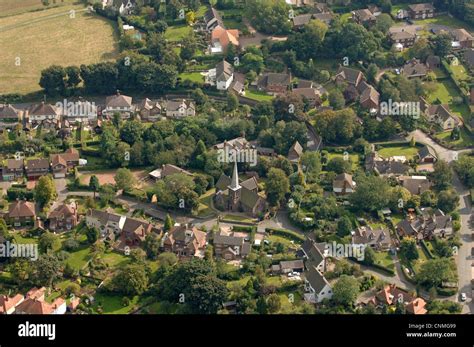 An aerial view of Walton on the Hill in Staffordshire with St Thomas's church England Uk Stock ...