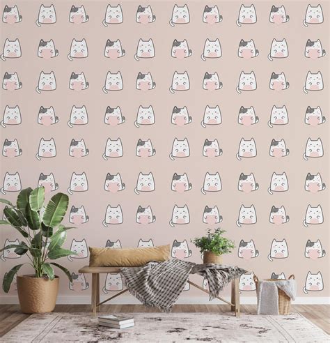 Pink kawaii cat wallpaper - Peel and Stick or Non-Pasted