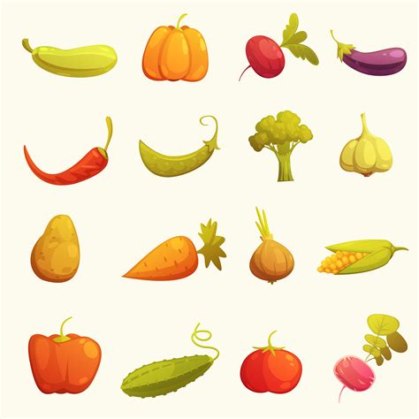 Vegetables Icons set Flat Retro 476665 Vector Art at Vecteezy