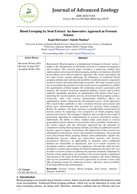 (PDF) Journal of Advanced Zoology Blood Grouping by Seed Extract: An ...