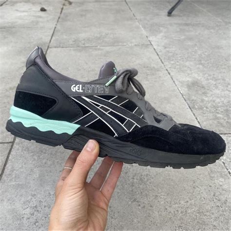 ASICS Gel Lyte V. UK 9.5, Black, grey and turquoise.... - Depop