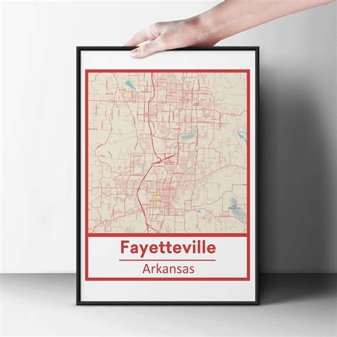 Retro Fayetteville Arkansas Street Map Poster & Canvas Print - Etsy