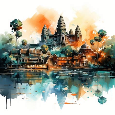 Premium Vector | Watercolor vector angkor wat on white background styliz