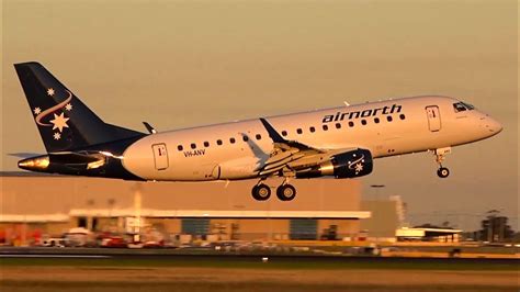 GORGEOUS SUNSET! Air North Embraer E-170 - Landing & Takeoff Melbourne Airport (VH-ANV) - YouTube