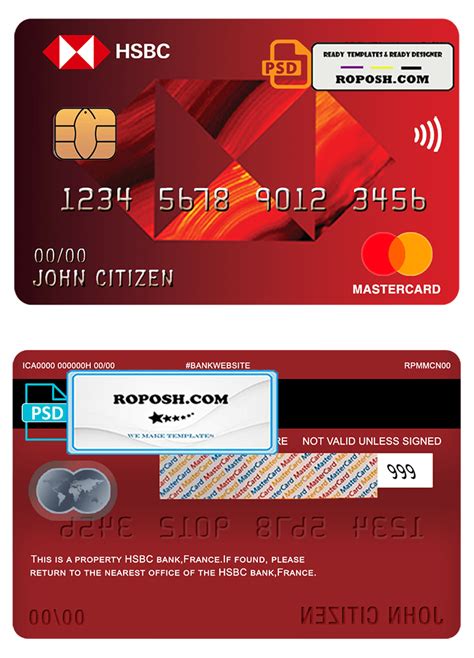 France HSBC bank mastercard template in PSD format, fully editable | roposh