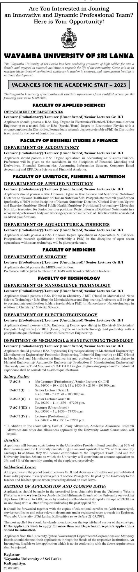 Lecturer, Senior Lecturer - Wayamba University of Sri Lanka