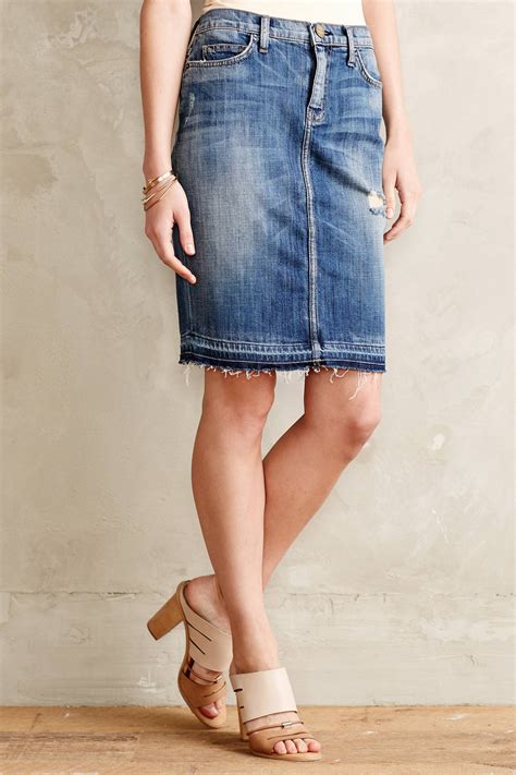 Current/elliott Distressed Denim Pencil Skirt in Blue (TINTED DENIM) | Lyst