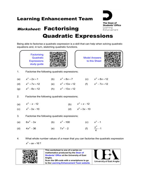 Factorising Equations Worksheet - Tessshebaylo