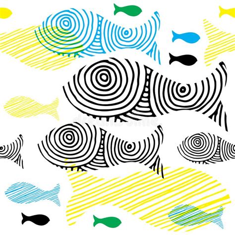 Hand Drawn Doodle Fishes Vector Seamless Pattern Isolated Stock Vector - Illustration of pattern ...