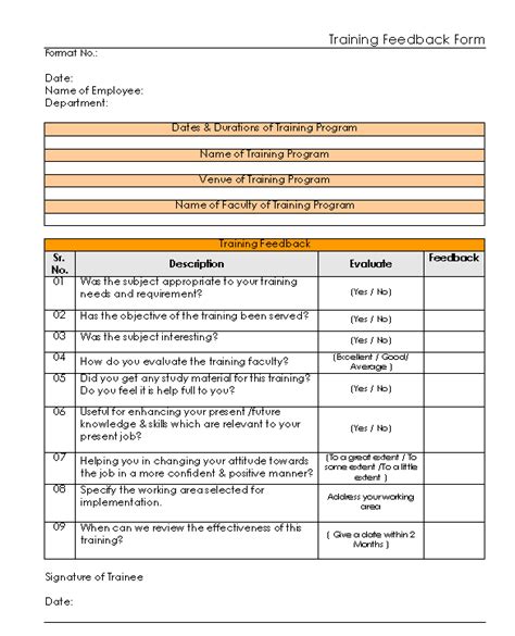 Training feedback form