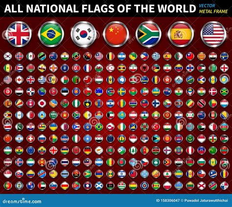 All National Flags Of The World . Circle Metal Frame With Sparkle ...