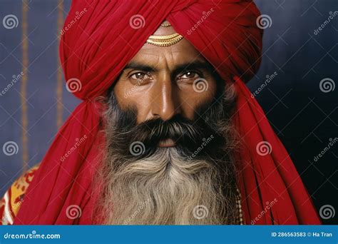 Portrait of a Handsome Indian Man with Red Turban and Beard Stock ...