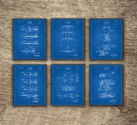 Classic Airplane Decor Set of 6 Posters, Airplane Propeller Blueprint, Aviation Wall Art ...