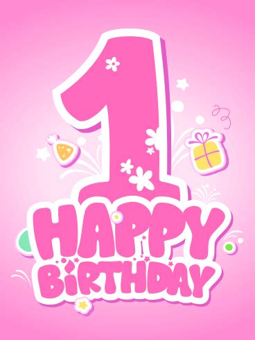 Pink Happy 1st Birthday Card | Birthday & Greeting Cards by Davia | 1st birthday cards, Birthday ...