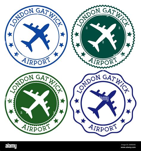 London Gatwick Airport. London airport logo. Flat stamps in material ...