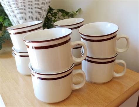 Stoneware Mugs Brown & White 7 oz Elegance by AnaisAnkletsVintage