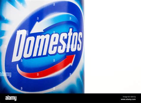 LONDON, UK - JUNE 16TH 2016: Close-up of the Domestos logo on one of their cleaning products, on ...