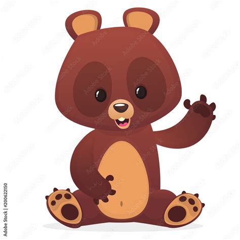 Cartoon cute teddy bear with eyes buttons waving hand. Vector ...