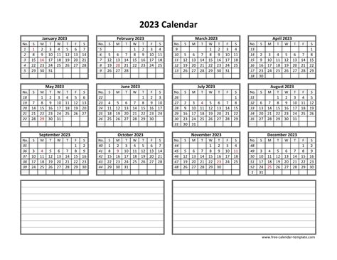 2023 Yearly Calendar Printable With Notes