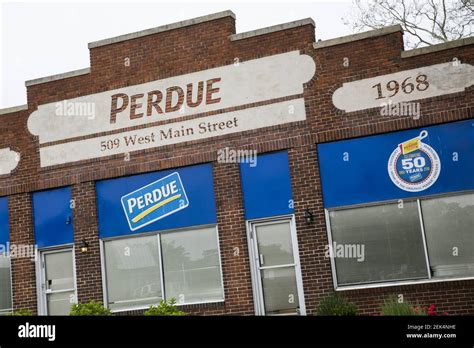 A logo sign outside of a Perdue Farms poultry processing plant in Salisbury, Maryland on May 25 ...