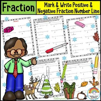 Mark with Dots & Write Positive & Negative Fraction Number Line Worksheet Math