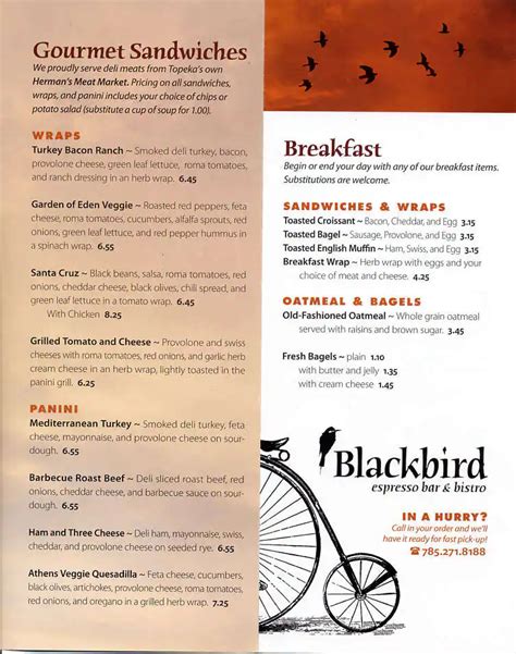 Blackbird Espresso Bar & Bistro Menu - Urbanspoon/Zomato