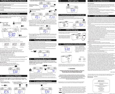 Emerson Radio ER1003 Alarm Clock Radio with Bluetooth, USB User Manual