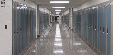 School Hallway With Lockers And People