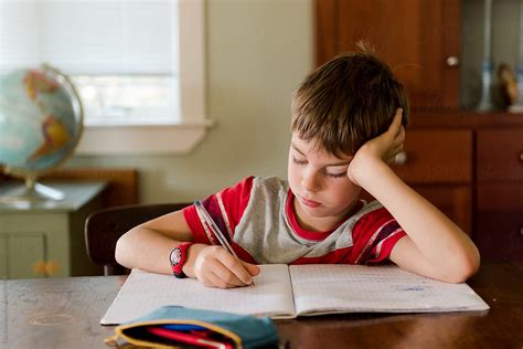 Little Boy Doing His Homework | Stocksy United