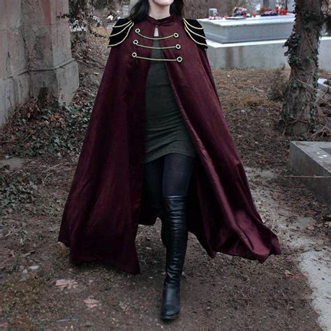 Rosetic Women Cape Gothic Vintage Witch Solid Color Cloak Coat Women's Shoulder Pad Cloak Trench ...