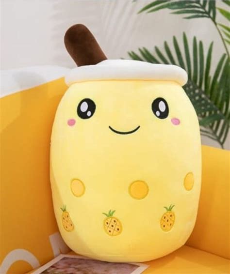 Bubble Tea Knuffel - Teedz - Kinderen - Kleurrijk - Kussen - Geel - Ananas - Decor +... | bol.com