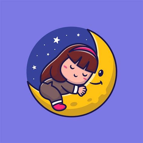 Premium Vector | Cute girl sleeping on moon, cartoon character