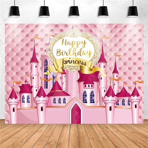 Splendid Pink Fairy Castle Princess Birthday Backdrop - Lofaris