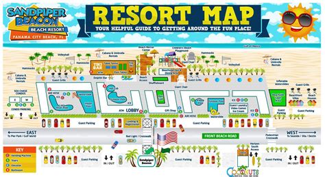 the resort map is shown with many different things to see and do in it ...