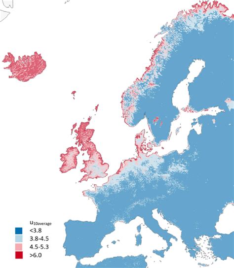 Average monthly wind speed in January in Europe (period 2001-2010 ...