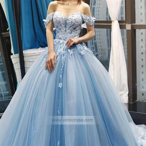 Light Dusty Blue Floral Prom Dresses Ball Gown Cinderella Dress 66706 ...