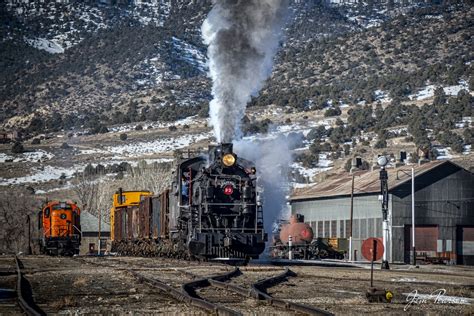 Nevada Northern Railway steam locomotive 93 pulls ore cars at Ely, NV – Jim Pearson Photography