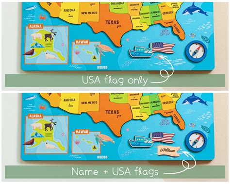 USA Map Kids Puzzle, Montessori Puzzle Wooden Map, Map Puzzle For Kids ...