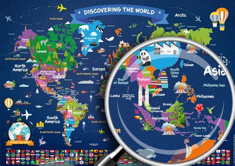 Buy World Map Poster for Children | Large Illustrated Wall Map Poster ...