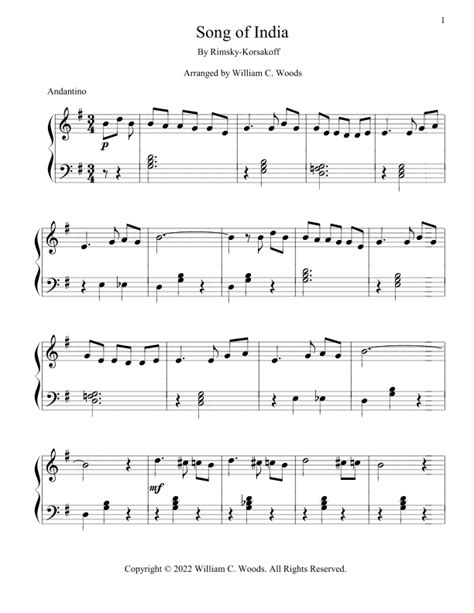 Song of India Sheet Music | Rimsky-Korsakoff | Easy Piano